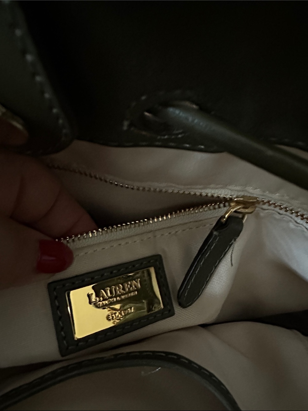 Lauren Ralph Lauren Green Leather Drawstring Bucket Shoulder Bag Gold Hardware - Picture 10 of 15